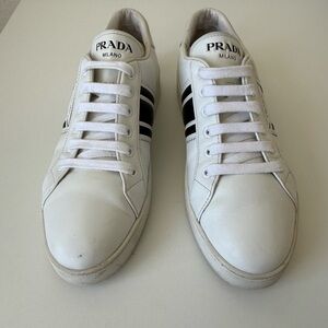 Prada White Leather Sneakers Sz 38 ½